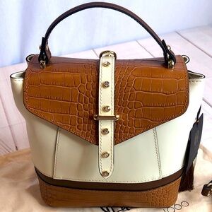 NWT House of Harlow 1960 Cream & Brown Stud Embellished Crossbody/Bag Backpack